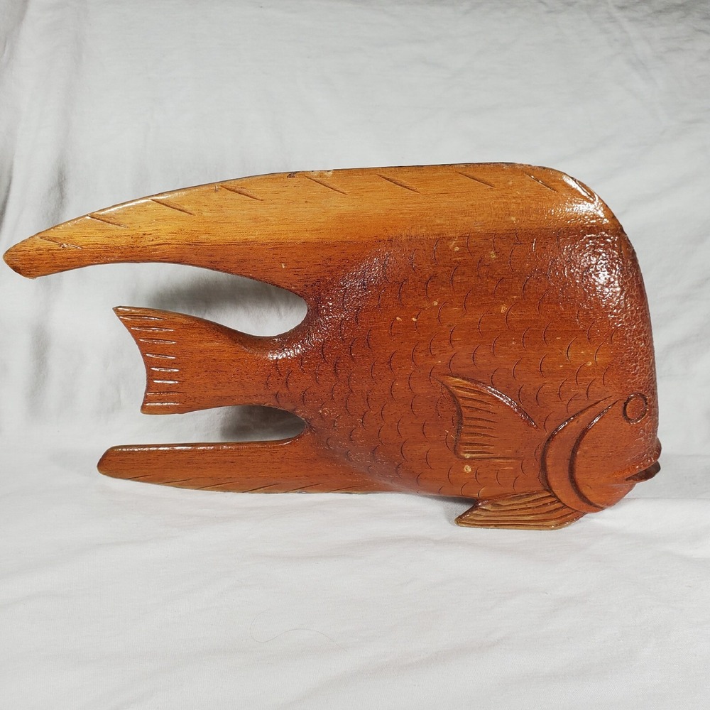 Wood Fish Angelfish 12" Interior Home Decor Man Cave Wooden Figure Display Art